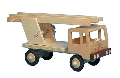LKW Feuerwehr Natur - Werdauer Holzspielzeug zweiachsig Holz Fahrzeug Drehleiter - Bild 1 von 2