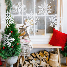 12 Inch Glitter Snowflake Ornaments - Large Plastic White Snowflakes for Indo...