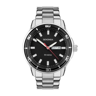 Sekonda Sport Midnight Men's 44mm Chronograph Watch in Blue with Analogue Date Display, and Silver Stainless Steel Strap 30207