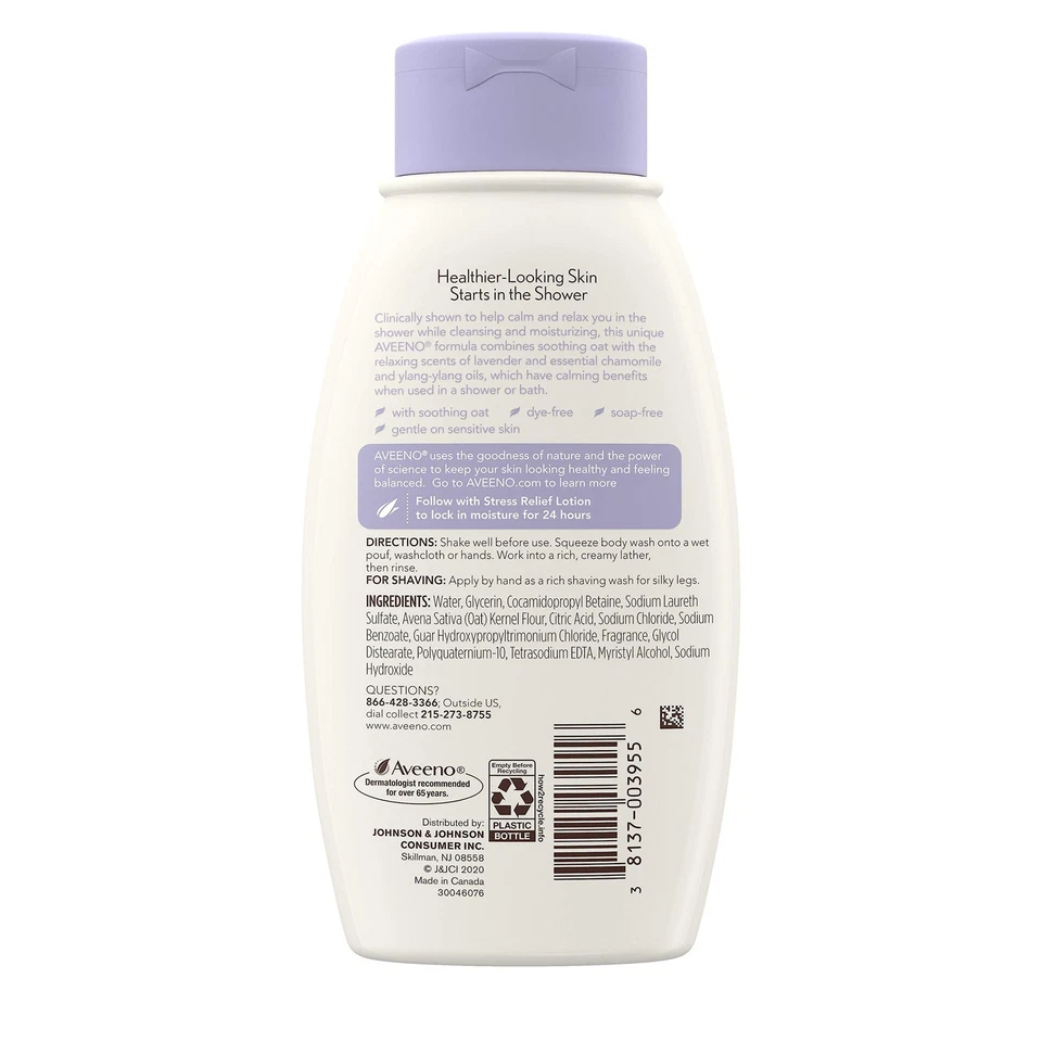 Aveeno Stress Relief Body Wash Lavender Pack of 3 Gentle Cleansing 12oz Each - Image 4 of 4