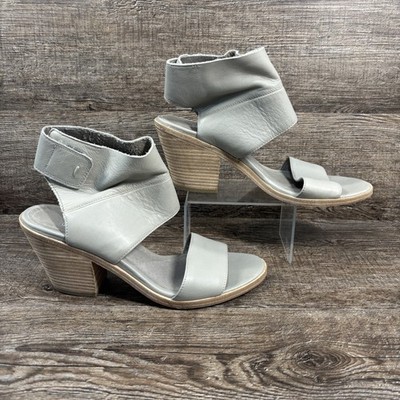 Eileen Fisher Shoes Womens Size 9.5 Gray Leather Block Heel Sandals Ankle Wrap