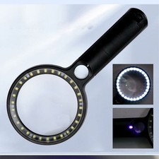Magnifying Glass 5X 13X 20X Handheld Magnifier UV Light with 30pcs LED for Readi