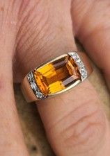 14k Solid Yellow Gold Orange Sapphire Diamond Ring 8.5sz Tested 7.1g