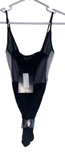 NWT Pretty Little Thing Womens One Piece Bodysuit Sz 4 Black Mesh Sheer