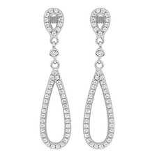 Image of Drop Earrings Rhodiumed 925 Sterling Silver with Cubic Zirconia/CZ - 29mm*7mm