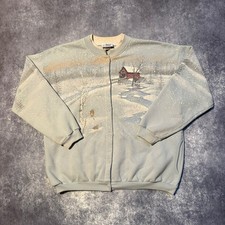 Vintage Artisans Sunschein Designs Winter Cabin Cottage Button Up Cardigan XL
