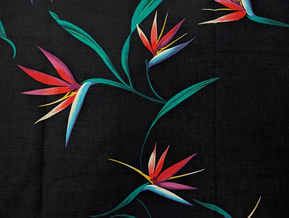 Vintage Alexander Henry Sewing Fabric 2 Yards Black Cotton Birds of Paradise - Image 4 of 4