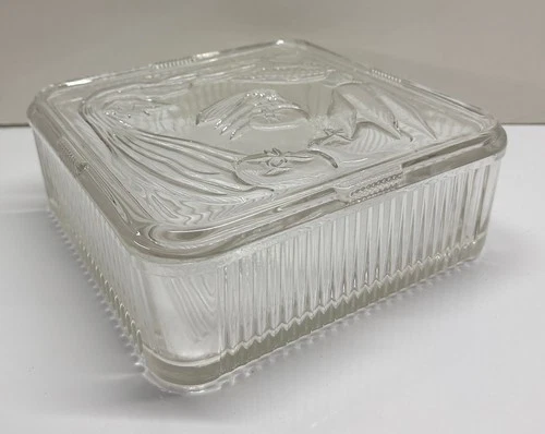 Vtg Federal Glass Ribbed Glass Vegetable Motif Refrigerator Dish 8 1/4"x8  1/4"