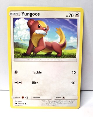 Pokmon TCG - YUNGOOS - 109/149 - Sun & Moon (Base Set) - 2017 - NM+ | eBay