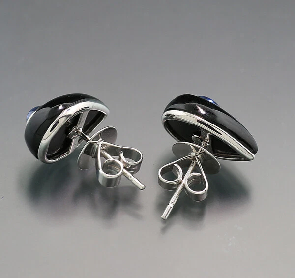 Pendientes De Gota De Ónix Zafiro 750-Oro Blanco Negro - Azul Nuevos - Imagen 3 de 3