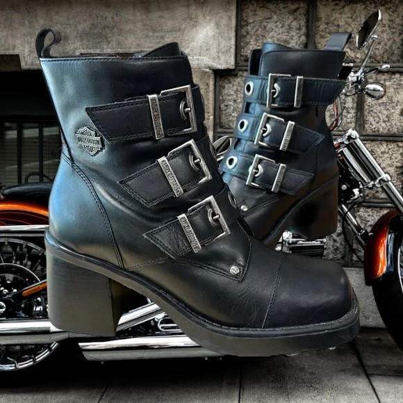 Harley Davidson Motorcycle Black Leather Multi Strap Buckle