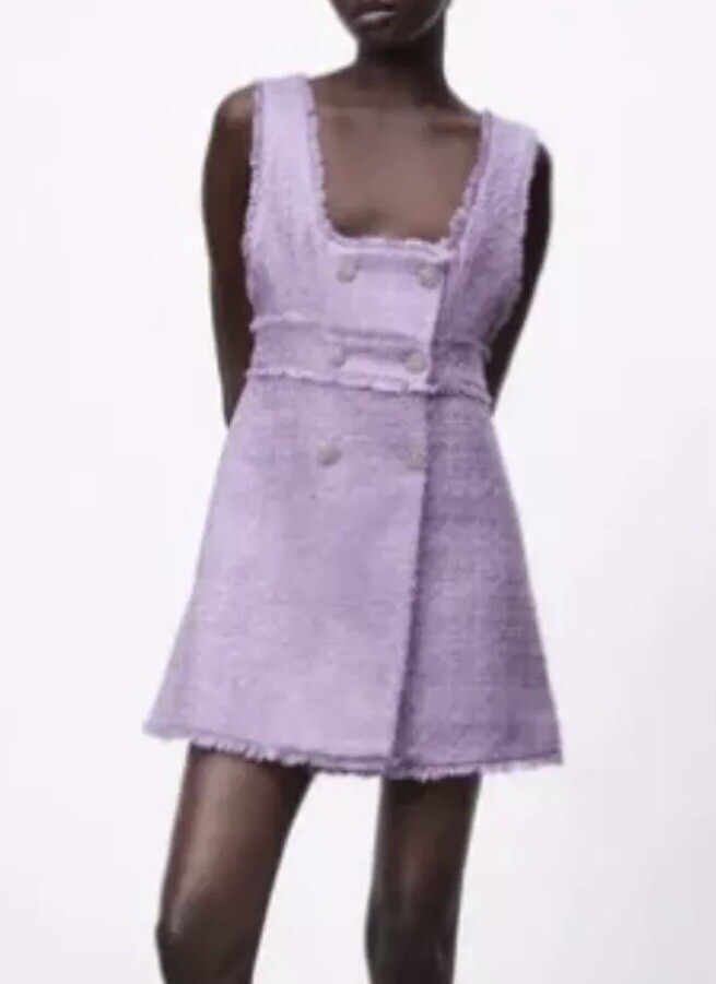 zara purple tweed dress Zara Tweed Double-breasted Rhinestone Mini Dress Purple Lilac Size S