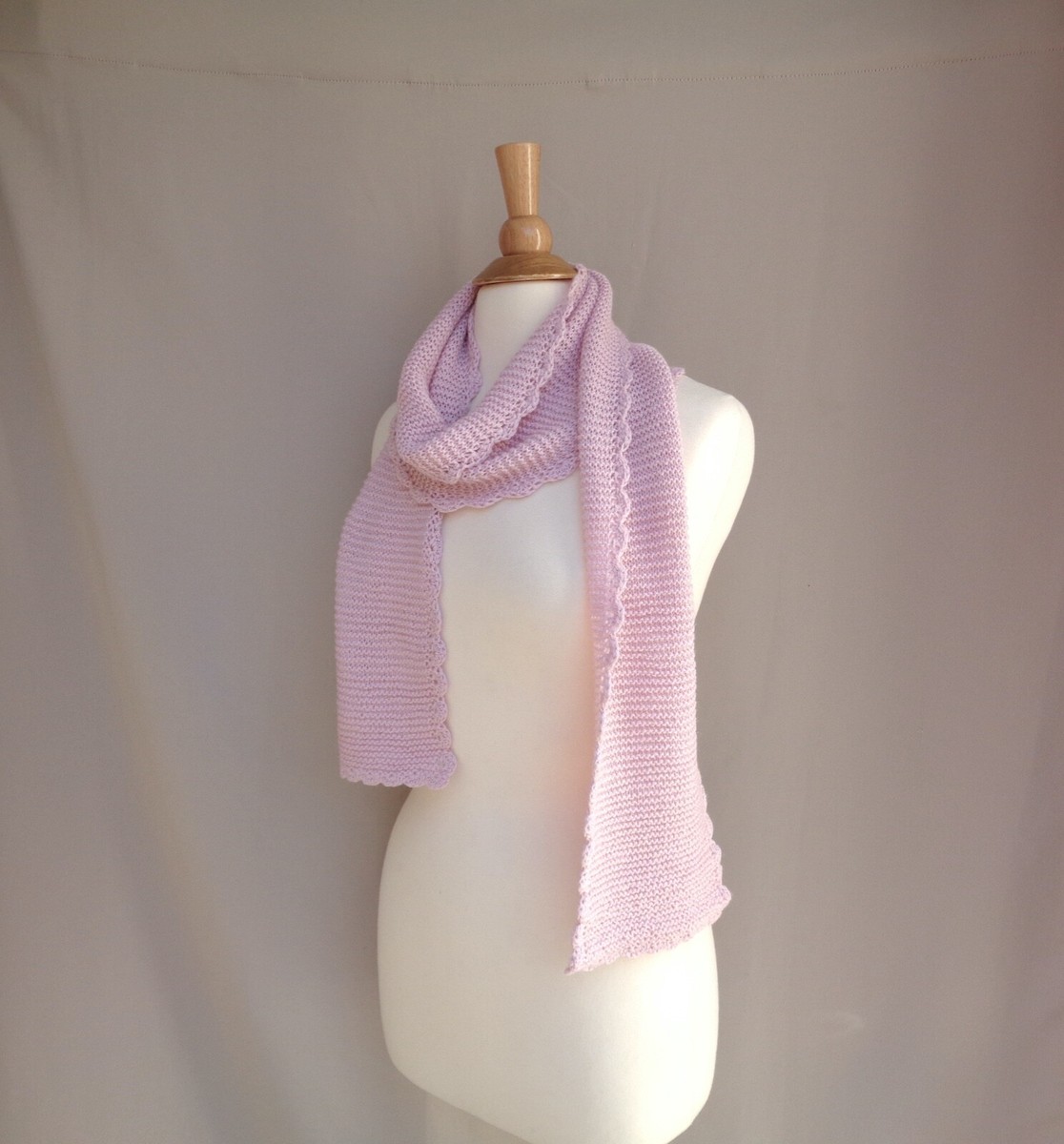 Elegant Lace Scarf, Pale Pink Baby Alpaca Wool, Hand Knit, Women's