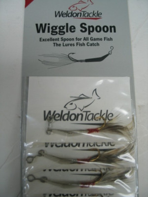 NEW 1 Dozen Weldon Tackle Wiggle Spoon Lures 1 1/4'' Silver Spoon/Teal Tail
