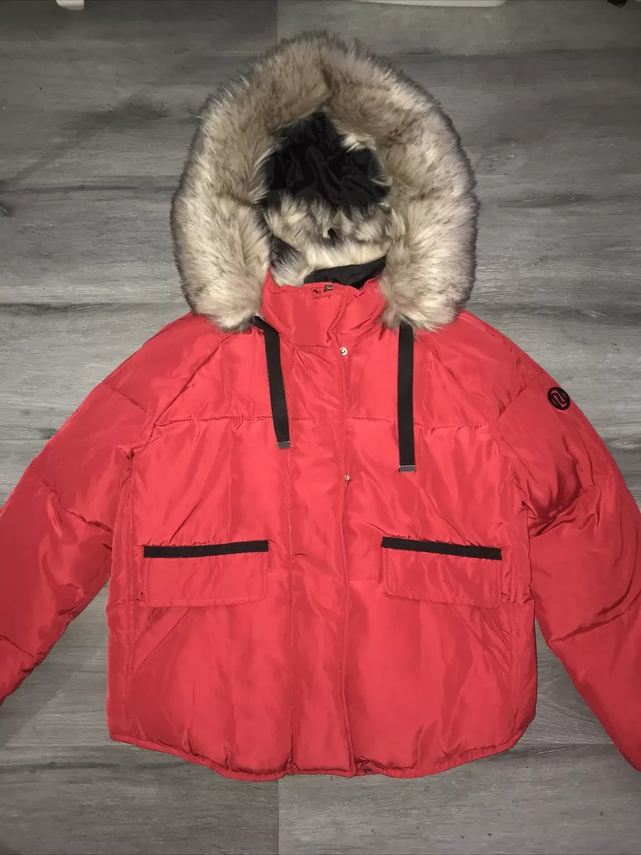 Womens red coat cheap with fur hood