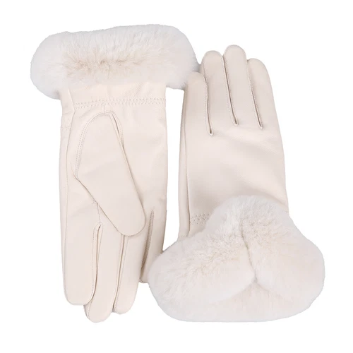 Women's Winter Genuine Leather Gloves Rex Rabbit Fur Warm Trim Cuff Velvet Lined - Picture 23 of 88