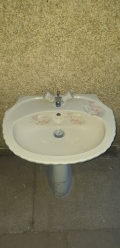 Retro 1980s and 1990s Balterley Shell Satsuma pedestal basin 1 tap champagne - Picture 7 of 7