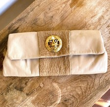 Michelle Monroe Leather & Croc Gold Skull Swarovski Crystals Clutch!