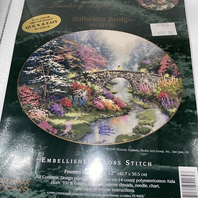 Thomas Kinkade Stillwater Bridge Embellished Cross Stitch Kit