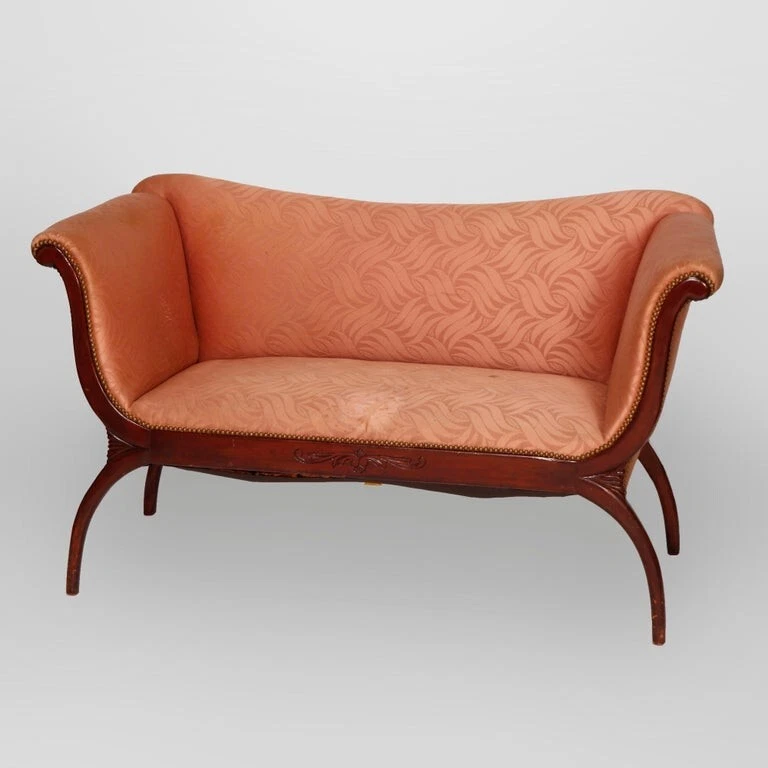 Antique Classical Continental Carved Mahogany Upholstered Settee, Circa 1920 - Image 2 of 4