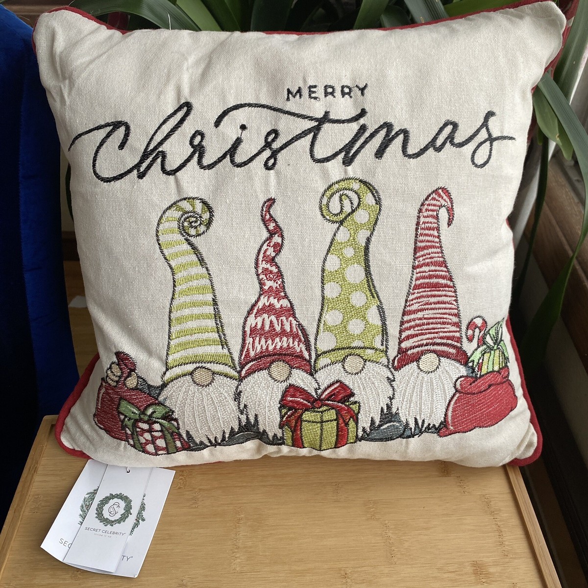 Secret Celebrity Merry Christmas Gnomes Feather Throw Pillow