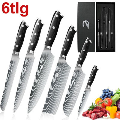 6tlg Messerset Scharfe Küchenmesser Set Edelstahl Kochmesser Chefmesser Messer