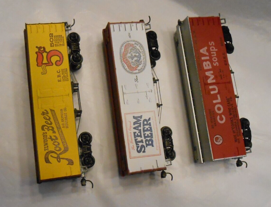 Lot of 3 HO Scale Cars, Columbia Soups 2666, Steam Beer, Elwood's Root