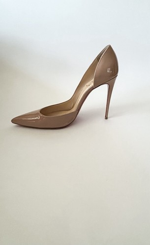Auth CHRISTIAN LOUBOUTIN Beige Patent Leather Iriza Pumps Size 39.5 - Picture 10 of 11