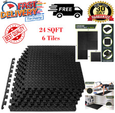 GYM RUBBER-FOAM FLOORING Tiles Garage Home Fitness Exercise 24 SQFT Workout Mat