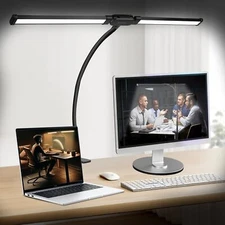 LED Desk Lamp with Clamp Double Head Desk Lamp Eye-care 3 color mode flexible US