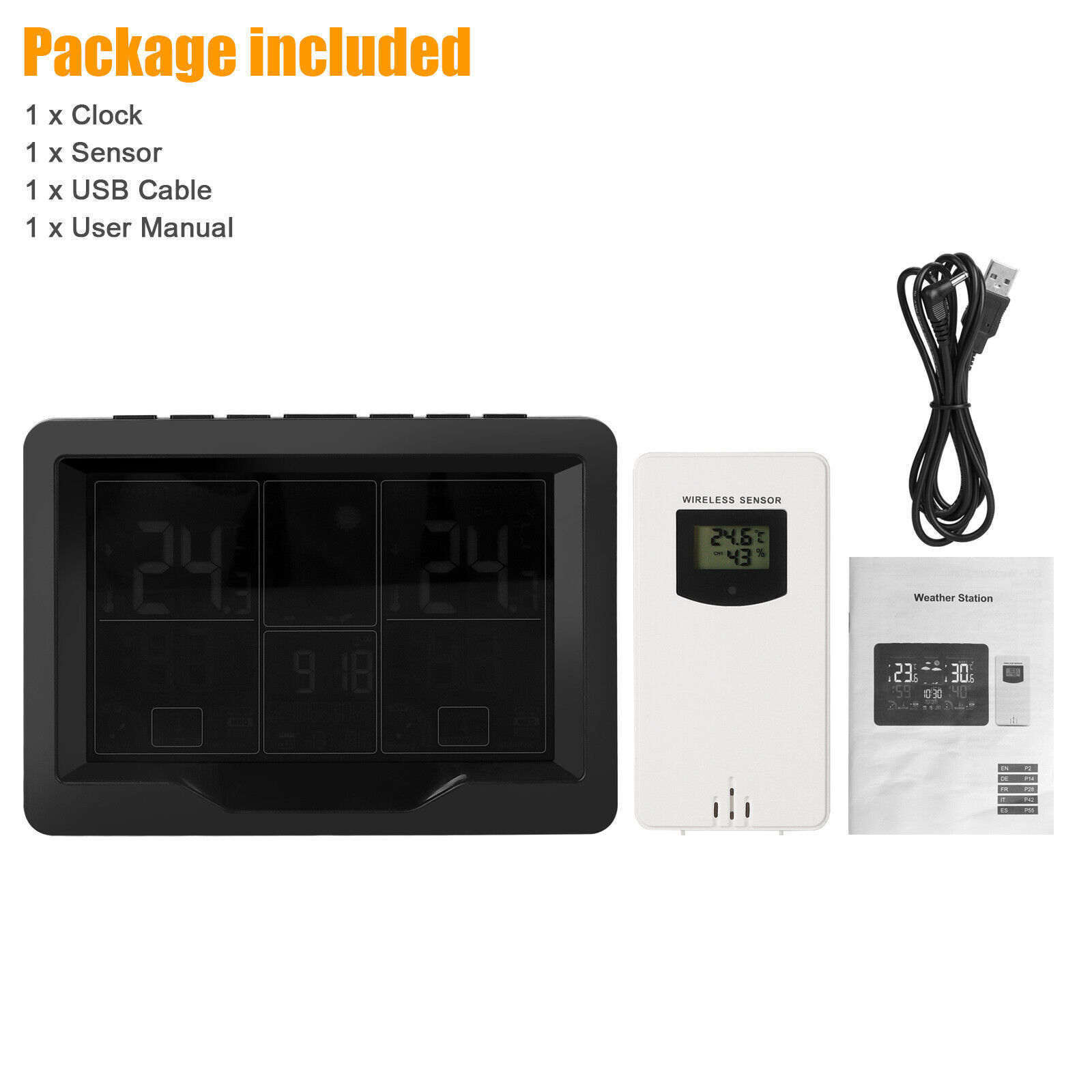 Digital LCD Wireless Weather Station Dual Alarm Clock Thermometer Humidity W7B7