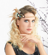 Hippie Indian Feather Shape Headband Boho Weave Feathers Hair Rope Headdress