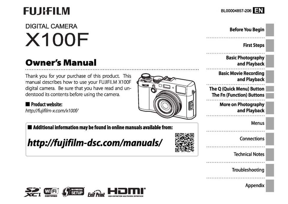 MANUAL DE INSTRUCCIONES IMPRESO FUJI FUJIFILM X100F FINEPIX FUJI GUÍA DE USUARIO 188 PÁGINAS