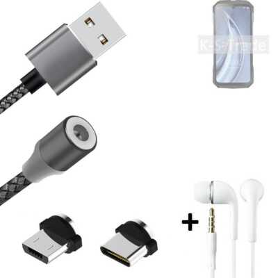 Daten-Lade-Kabel + Kopfhörer für Doogee V30 mit USB-Typ C u. Micro-USB