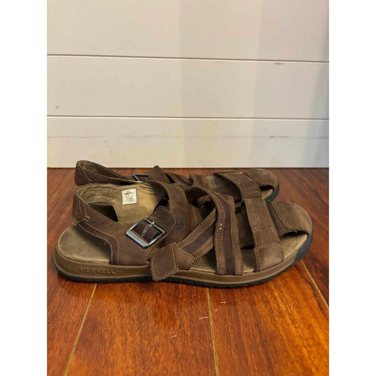 Merrell men\'s sz 12 brown leather Vlcrow hook & loop close hiking sandals. 39pm Amazon.com | Merrell Men main image 3