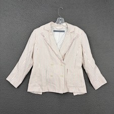 RAQUEL ALLEGRA Cotton Tickling Stripe Double Breasted Blazer Jacket Womens Sz 0