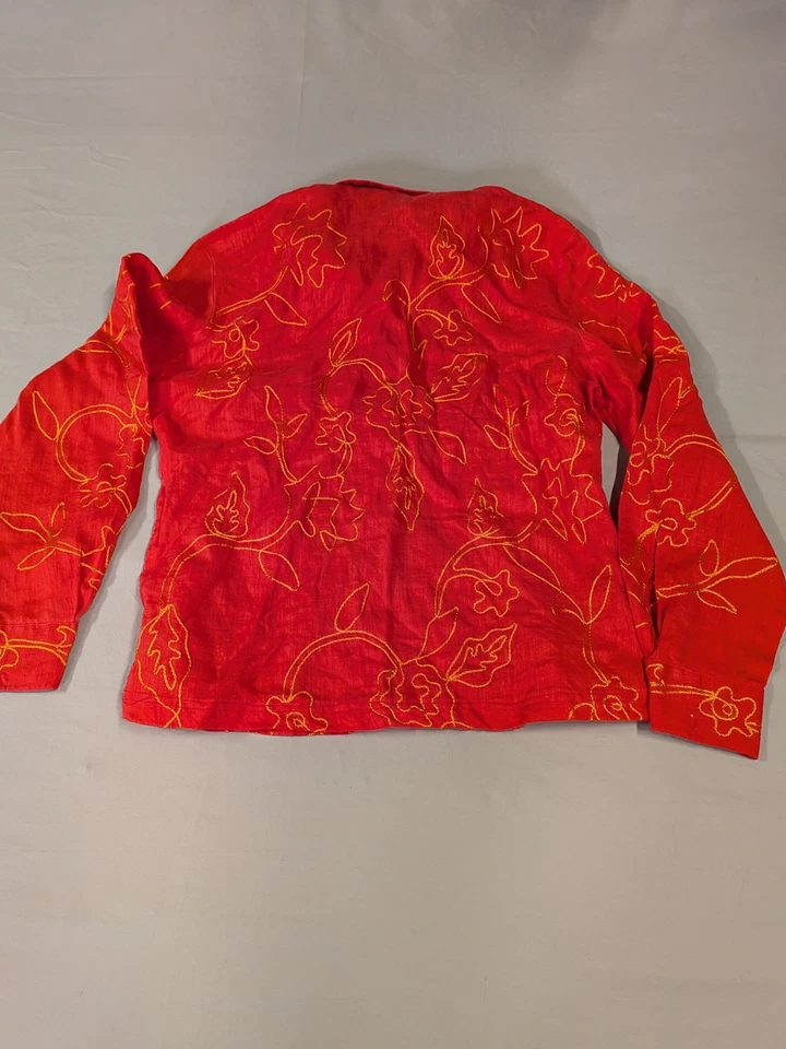 Blusa Top Camisa Josephine Chaus Para Mujer Roja Bordada 100% Lino Talla 4 Foto 2 de 4