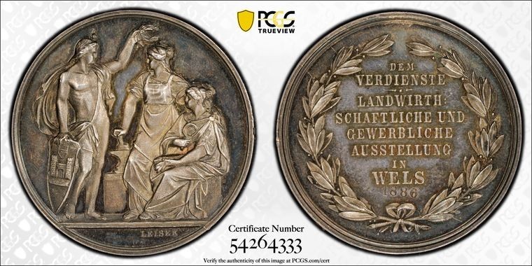 1886 Austria Wels Agricultural & Trade Fair Medal PCGS MS63 Lot#GV1702 Silver!
