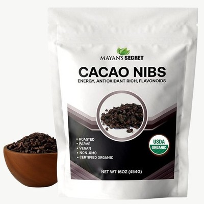 Organic Cacao Nibs Roasted USDA Certified Non-GMO Vegan 16oz Mayan s Secret