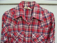 VINTAGE LEVI  S White Tab Plaid Pearl Snap Button Front Western Shirt 70s 80s L