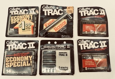 Vintage Gillette Trac 2 II NOS Sealed Razor with 48 Blades In Cartridge Cassette