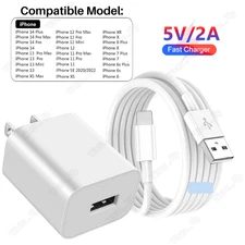 Fast Charger For iPhone 6 7 8 XR X 11 12 13 14 USB Cable 5V2A Power Adapter Cube