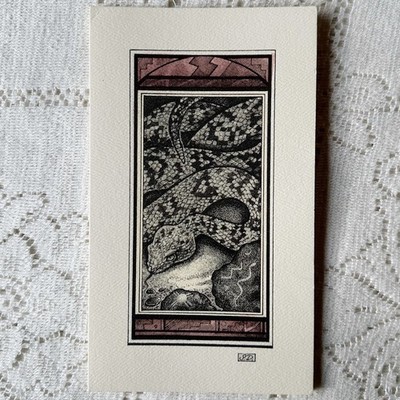 Vintage 90s Greeting Card Watercolor Art Rattlesnake Blank Schulte Designs