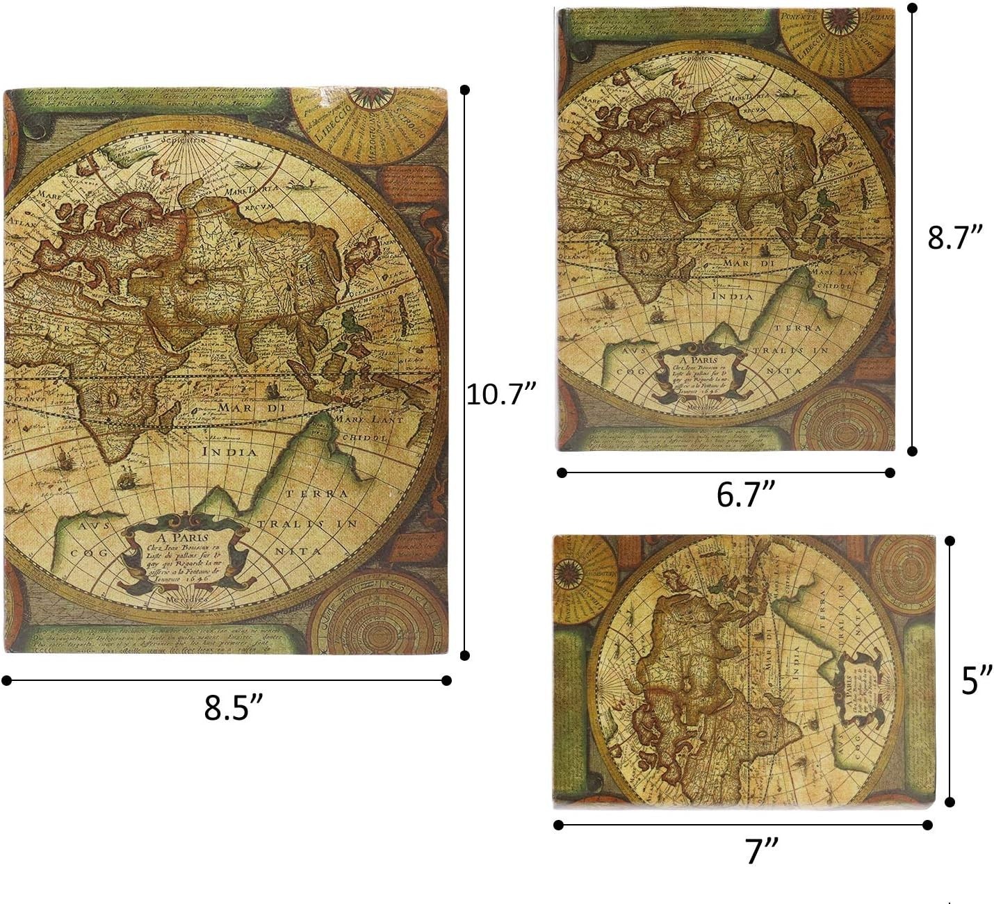 Antique World Map Decorative Book Boxes - Set of 3 with Secret Stash Compartment