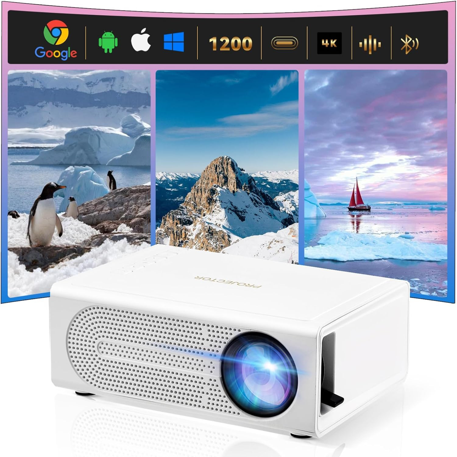 Mini Proiettore, Mini Proiettore Bluetooth Full HD 1080P, Proiettore Portatile p