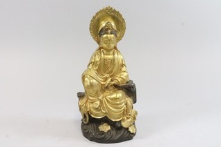 Guanyin mit Flammenaureole 26cm Bronze Figur vergoldet China um 1900 (IK505)