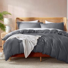 King Size Dark Grey Soft Microfiber Duvet Cover Set with Pillow Shams 3pc