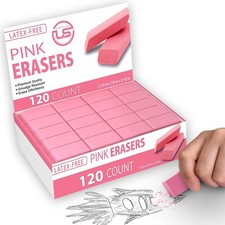 120 Pink Pearl Erasers Bulk Pack - Latex-Free Rectangular Pencil Erasers