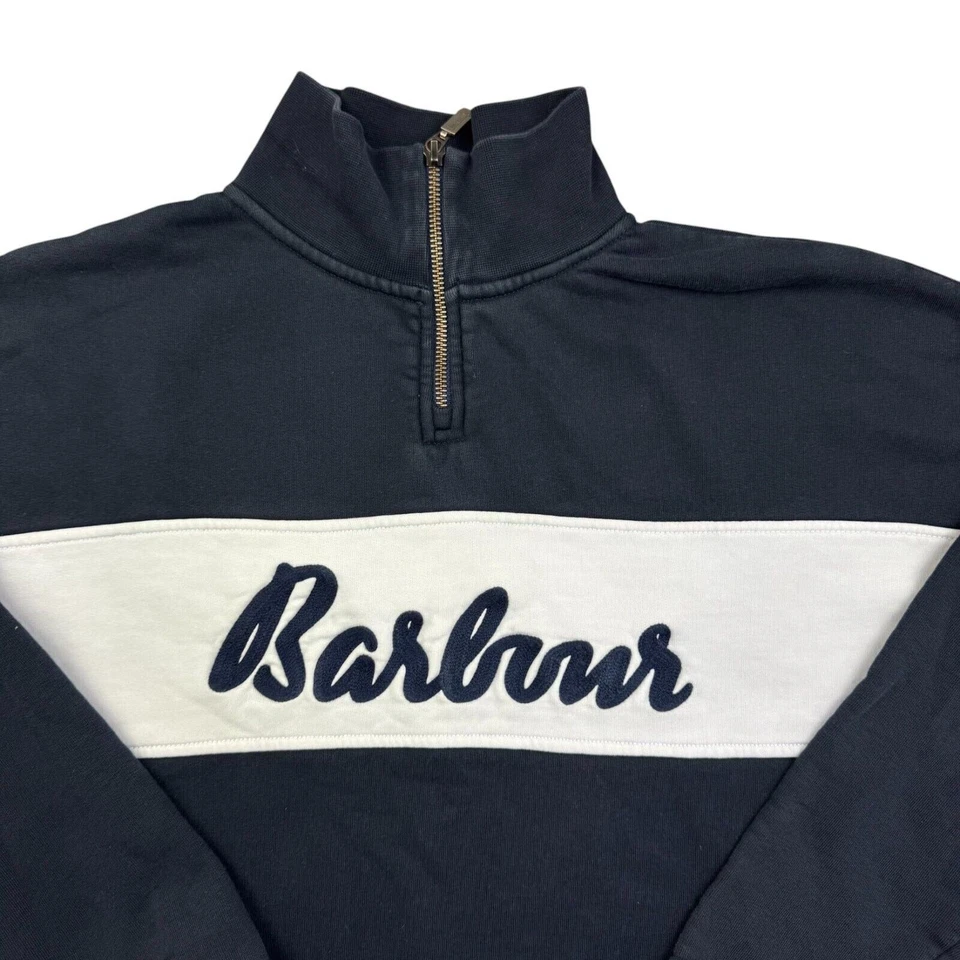 Sudadera Barbour 12 Mediana Para Mujer Azul Manga Larga Cremallera Deletrear Pullover Foto 3 de 4