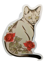 Tattooed Cat Sticker-decal-vinyl-red Flowers-roses-black Tail-art-free Shipping Tattooed Cat Sticker-decal-vinyl-red Flowers-roses-black Tail-art-free Shipping